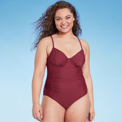 Women's Shirred Balconette Underwire One Piece Swimsuit - Shade & Shore Shade & ShoreBullseye Deals