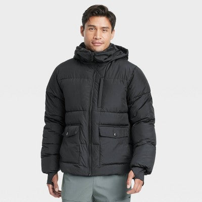 Open Box - All In Motion Men's Winter Hooded Wind-Resistant Heavyweight Puffer Jacket All in MotionBullseye Deals