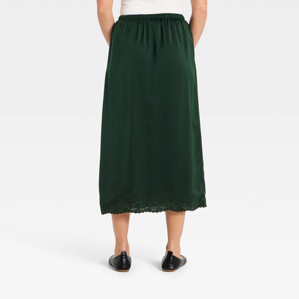 New - Women's Cutwork Midi A-Line Skirt - Universal Thread™ Dark Green XS
