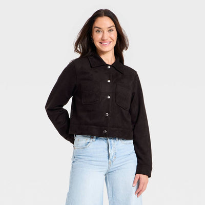 New - Women's Faux Suede Button-Up Fashion Jacket - Universal Thread™ Brown L