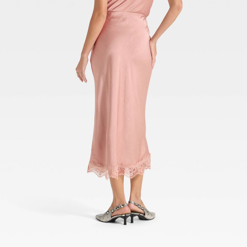 New - Women's Lace Trim Midi Skirt - A New Day™ Light Pink S