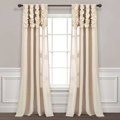 New - 84"x52" Ruched Waterfall Linen Window Dark Linen Curtain Panel Dark Brown - Lush Décor: Light Filtering, Back Tab