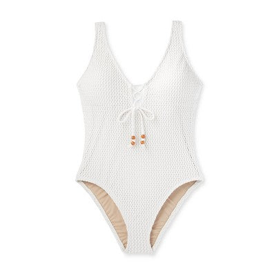New - Shade & Shore Women's Crochet Lace Up One Piece Swimsuit Swimwear Shade & ShoreBullseye Deals