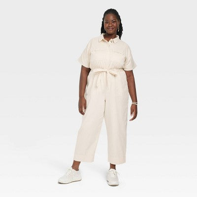 New - Women's Short Sleeve Button-Front Boilersuit - Universal Thread Universal ThreadBullseye Deals