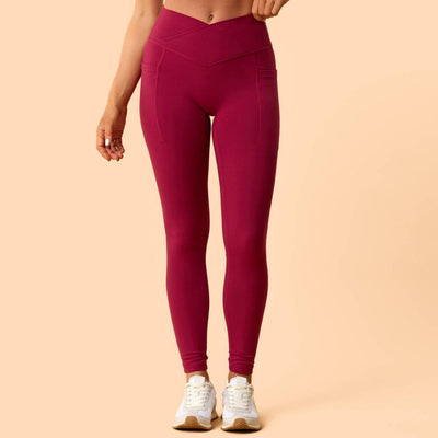 New - Blogilates Women's Crisscross High-Rise Leggings - Burgundy XL