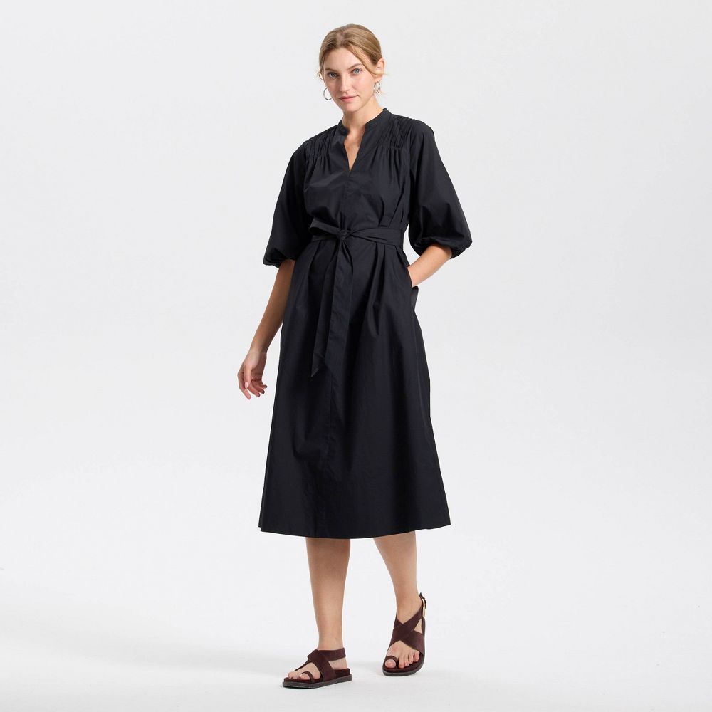New - Women's Puff Elbow Sleeve Midi Shirtdress - Universal Thread™ Black XS
