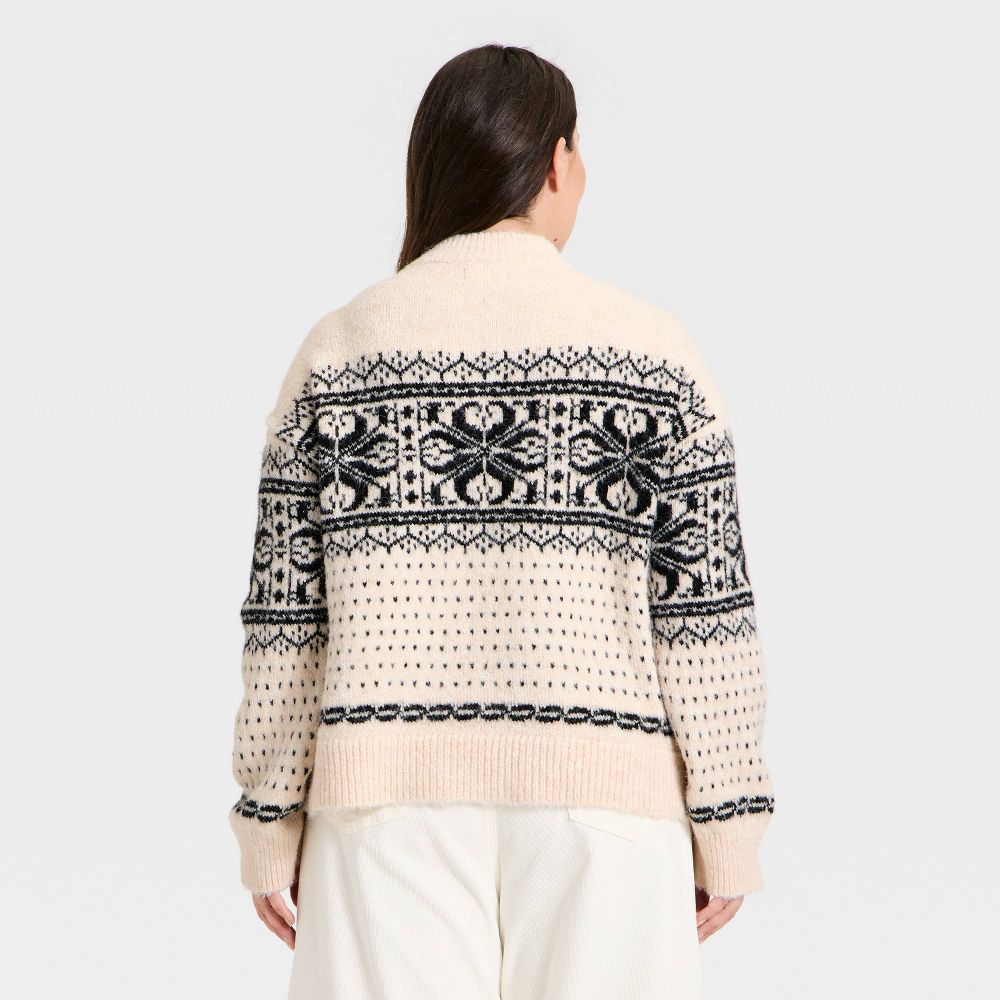 New - Women's Cozy Alpine Snowflake Crewneck Pullover Sweater - Universal Thread™ Cream XXL