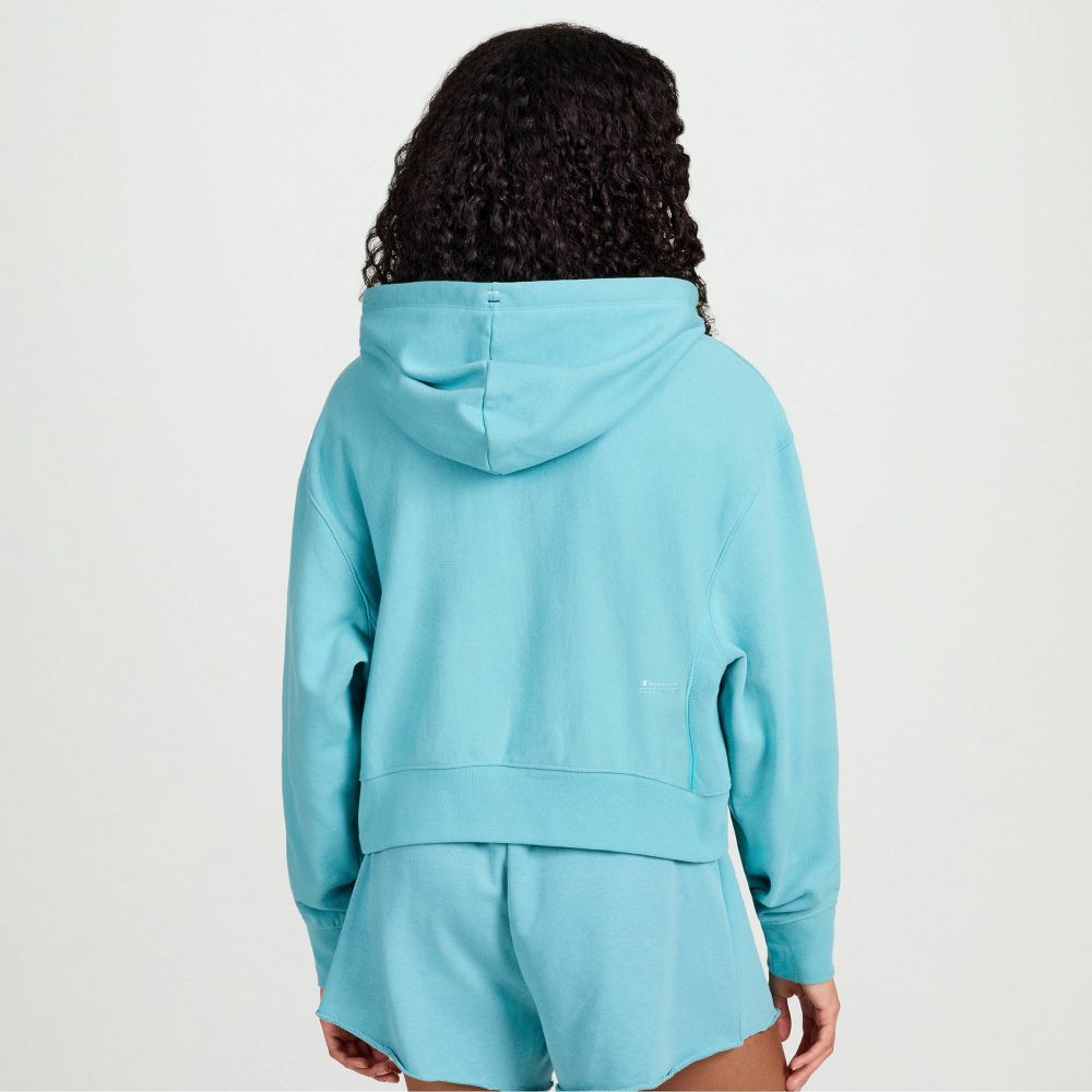 New - Champion Women's Cropped Fleece Zip-Up Sweatshirt - Teal Blue L