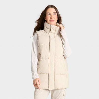New - Women's Long Puffer Vest - All In Motion™ Beige XS