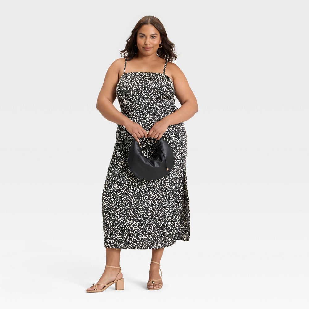 Open Box - Women's Column Slip Dress - A New Day™ Black/White Leopard Print 2X