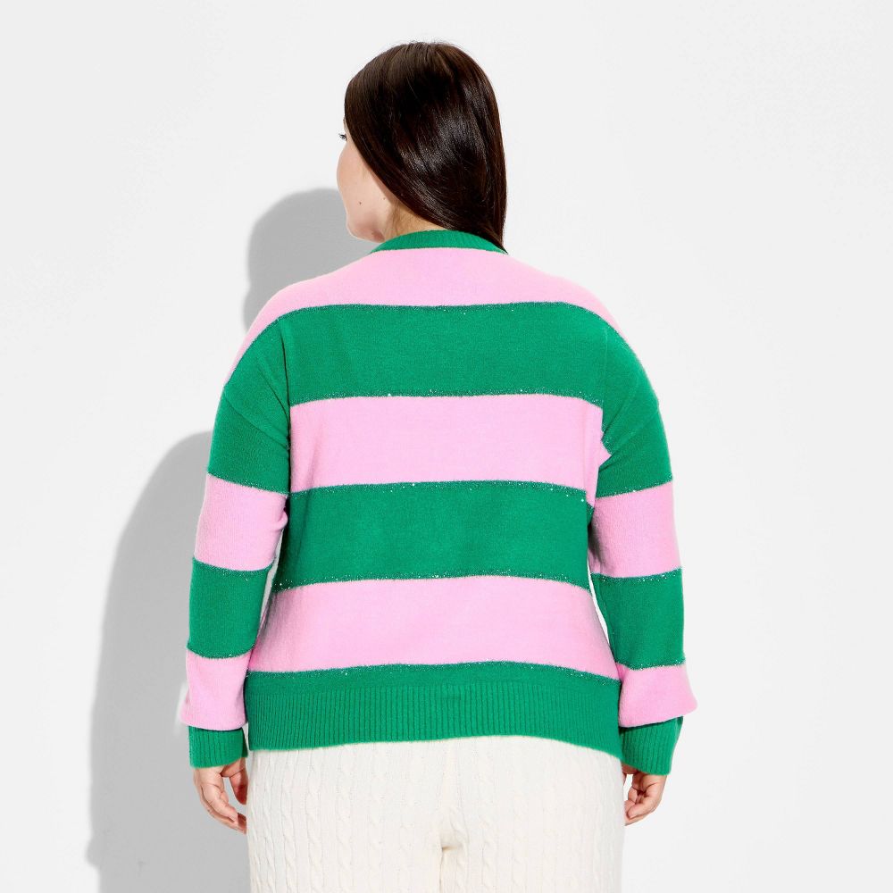 New - Women's Holly Jolly Festive Graphic Sweater - Multicolor Striped 2X
