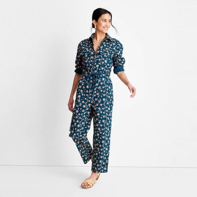 New - Future Collective Jenny K Lopez Women's Long Sleeve Boilersuit Jumpsuit, Floral Future Collective w/Jenny K LopezBullseye Deals