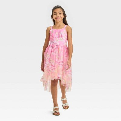 New - ZENZI Girls' High-Low Mesh Midi Dress Sleeveless Shirred Bodice ZENZIBullseye Deals
