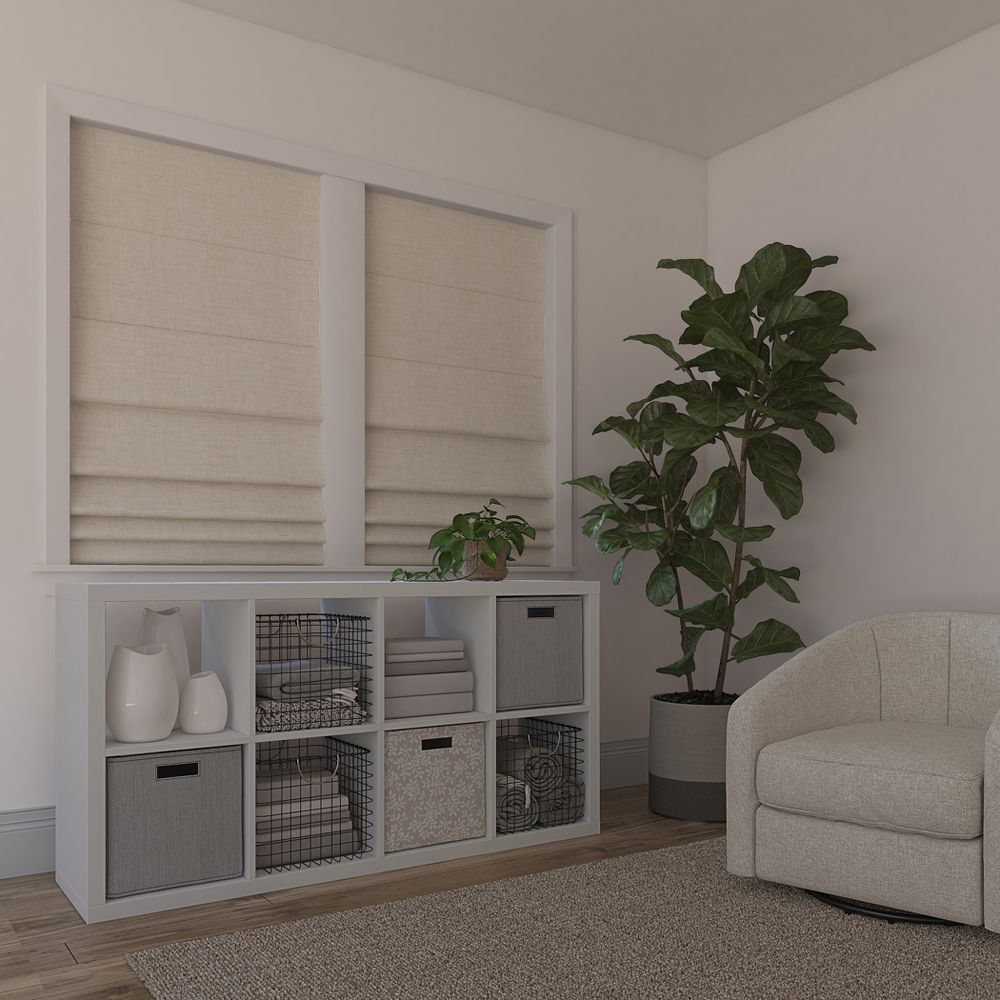 Open Box - 23"x64" Sun Zero Somerton Textured 100% Blackout Cordless Roman Shade Linen