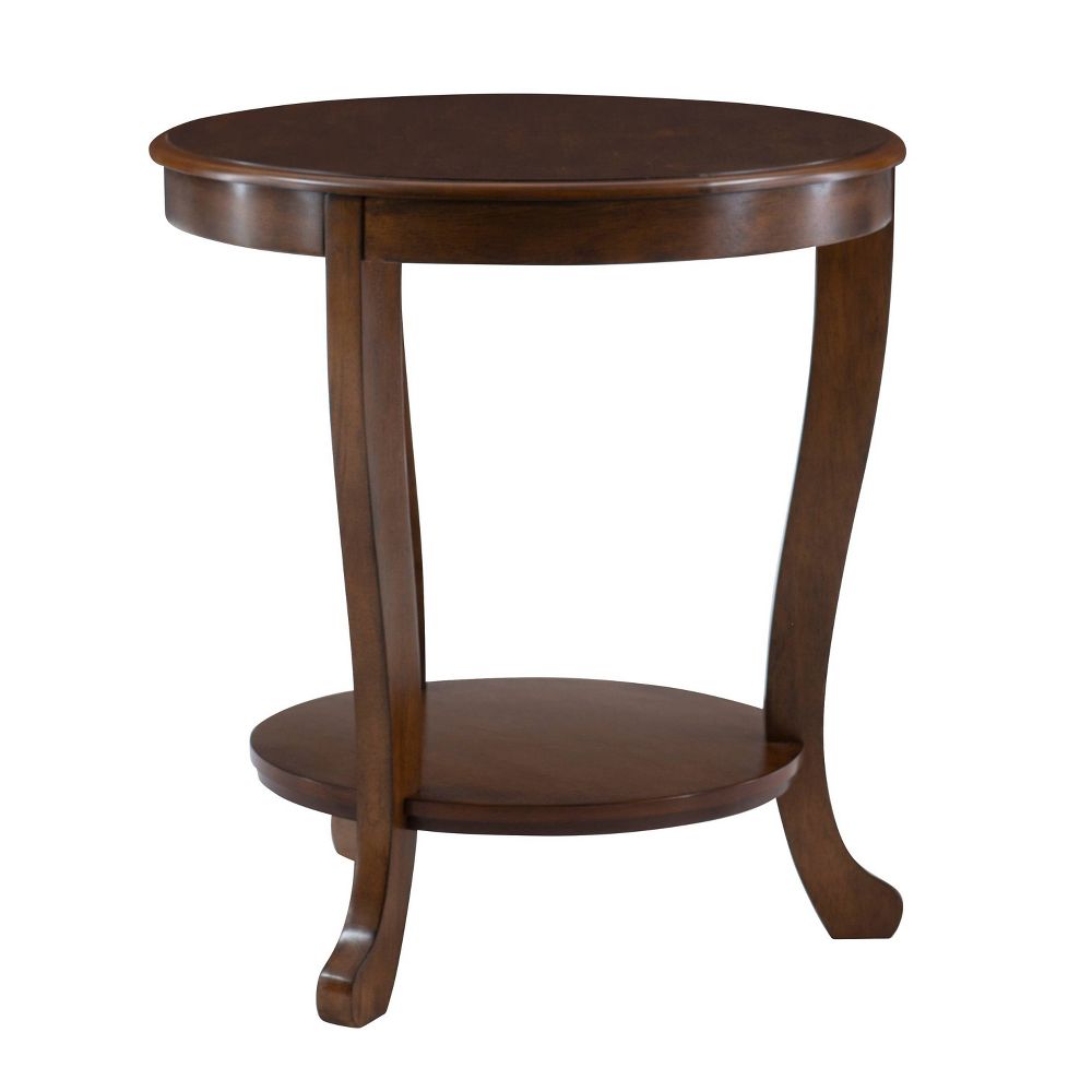 Open Box - Dermott Transitional Side Table with Lower Shelf Hazelnut Brown - Powell: Elegant Round End Table for Living Room
