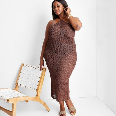 Open Box - Future Collective Women's See-Through Open Stitch Maxi Sheer Dress Future Collective with Jenee NaylorBullseye Deals