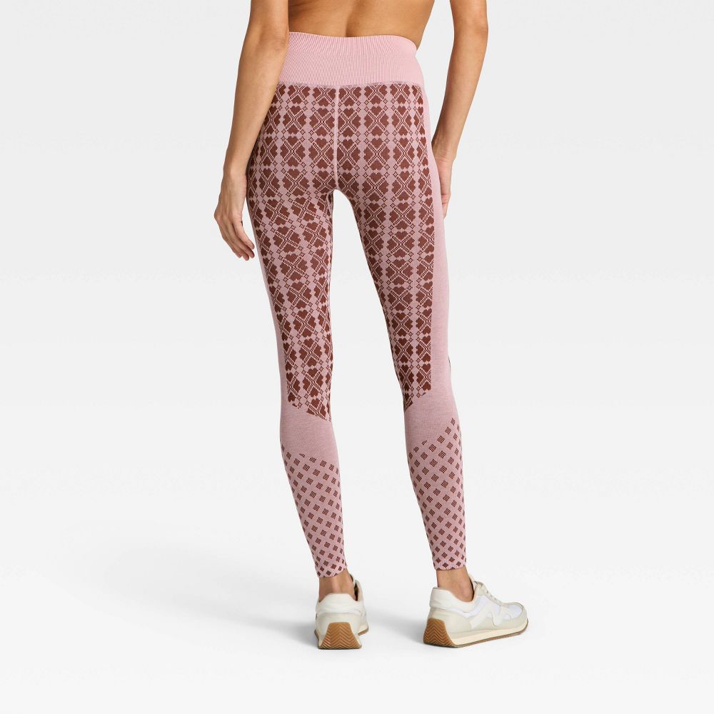 New - Women's Seamless High-Rise Printed Leggings - All In Motion™ Maroon/Light Pink S