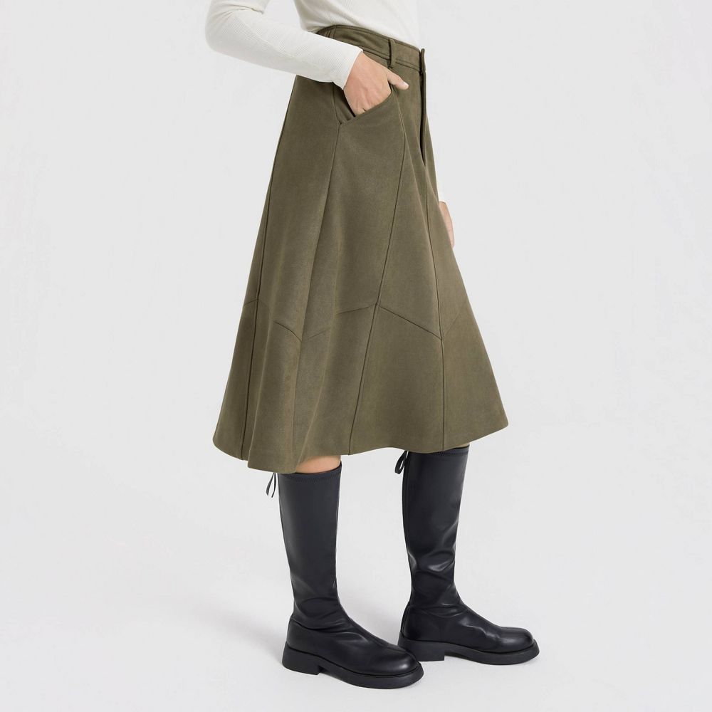 New - Women's Faux Suede Knit Midi A-Line Skirt - Universal Thread™ Olive Green M