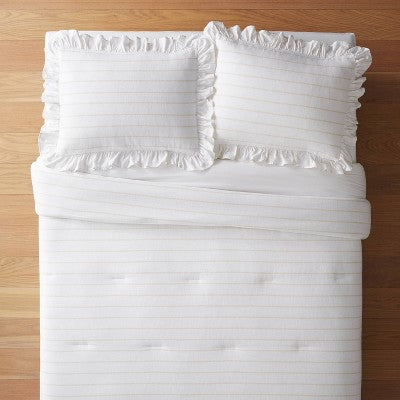 New - Threshold Studio McGee Cotton Slub Comforter Set Ruffle Accents White/Khaki King Threshold designed w/Studio McGeeBullseye Deals