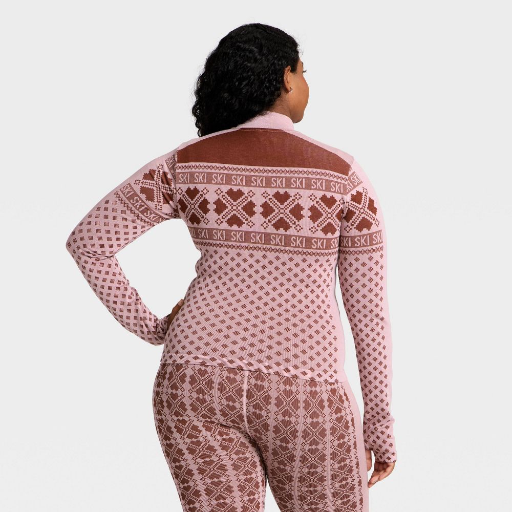 New - Women's Seamless Fair Isle Printed Full Zip Jacket - All In Motion™ Maroon/Light Pink XXL