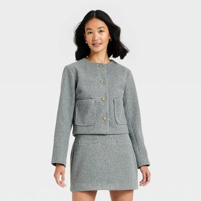 Open Box - Women's Brushed Boucle Lady Jacket - A New Day™ Gray S