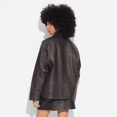 New - Women's Faux Leather Oversized Bomber Jacket - Wild Fable Wild FableBullseye Deals