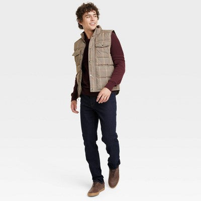 New - Goodfellow & Co Men's Zipper Snap Houndstooth Midweight Puffer Vest Corduroy Goodfellow & CoBullseye Deals
