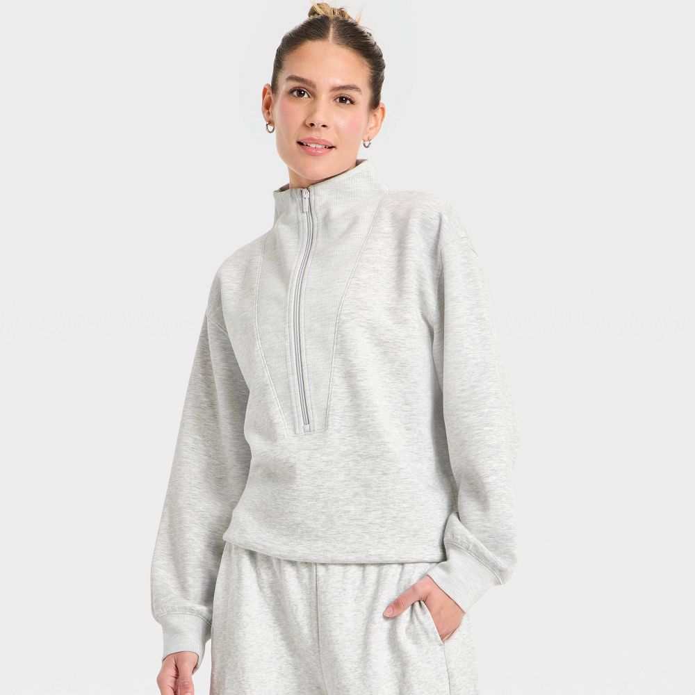 Open Box - Women's Airy Sleek Deep Zip Pullover Sweatshirt - All In Motion™ Heather Gray S