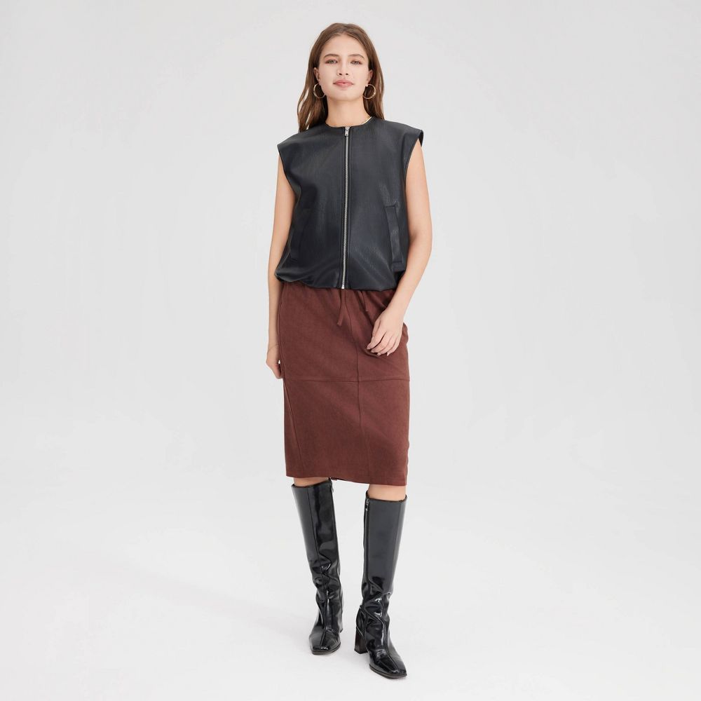New - Women's Faux Leather Zip-Front Vest - A New Day™ Black S