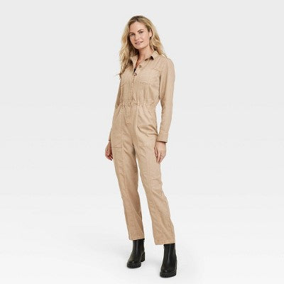 Women's Button-Front Coveralls - Universal Thread Tan Universal ThreadBullseye Deals