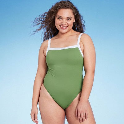 New - Shade & Shore Women's Square Neck One Piece Swimsuit Wide Binding Swimwear Shade & ShoreBullseye Deals