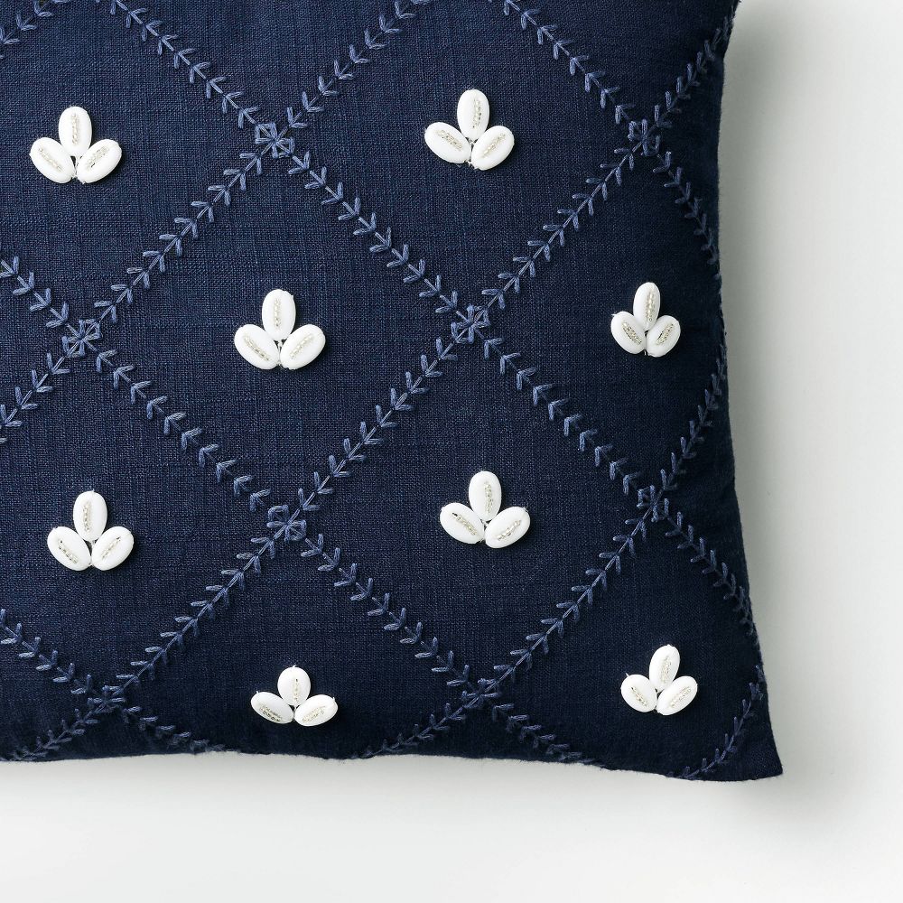 New - Embellished Shell Navy Lumbar Pillow - Threshold™ designed with Studio McGee