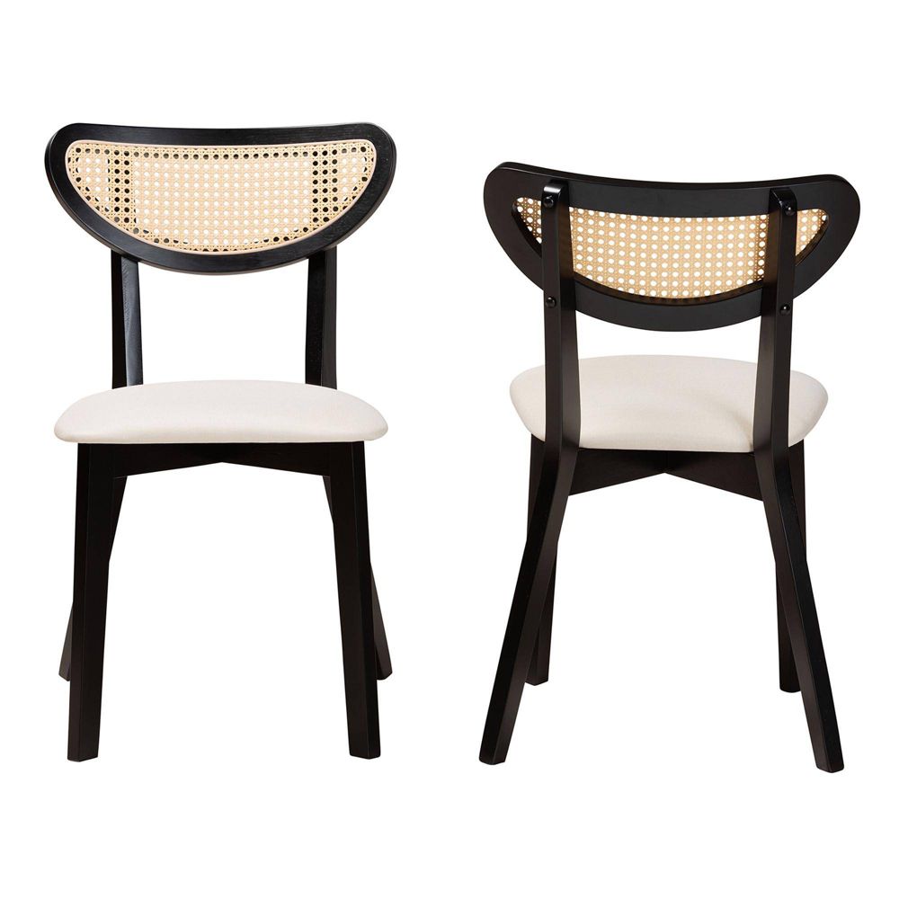 New - Baxton Studio 2pc Dannell Fabric and Wood Dining Chairs: Mid-Century, Rattan Detail, Foam Padded