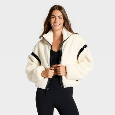 Open Box - Women's Faux Fur PU Trim Jacket - JoyLab™ XXS Cream
