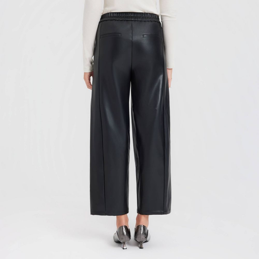 New - Women's Mid-Rise Barrel Leg Faux Leather Pull-On Pants - A New Day™ Black XXL