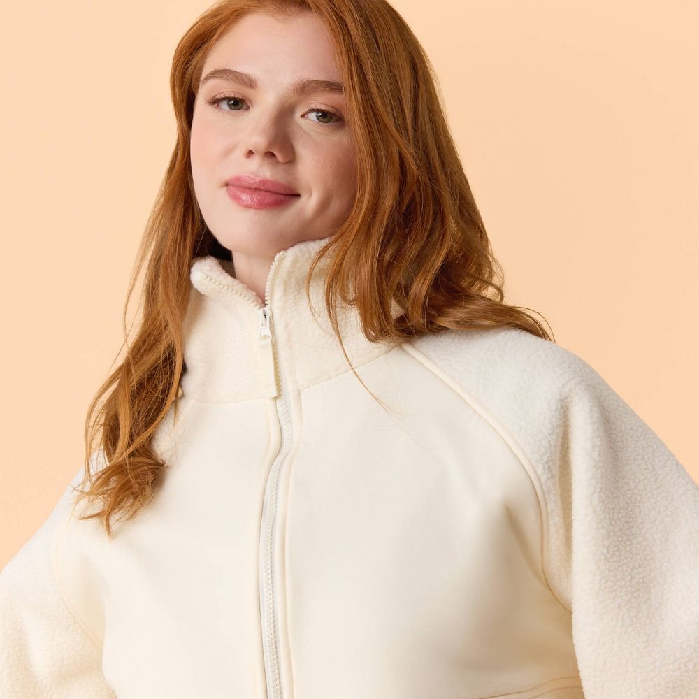 New - Blogilates Women's Bonfire Fleece Jacket - Cream M