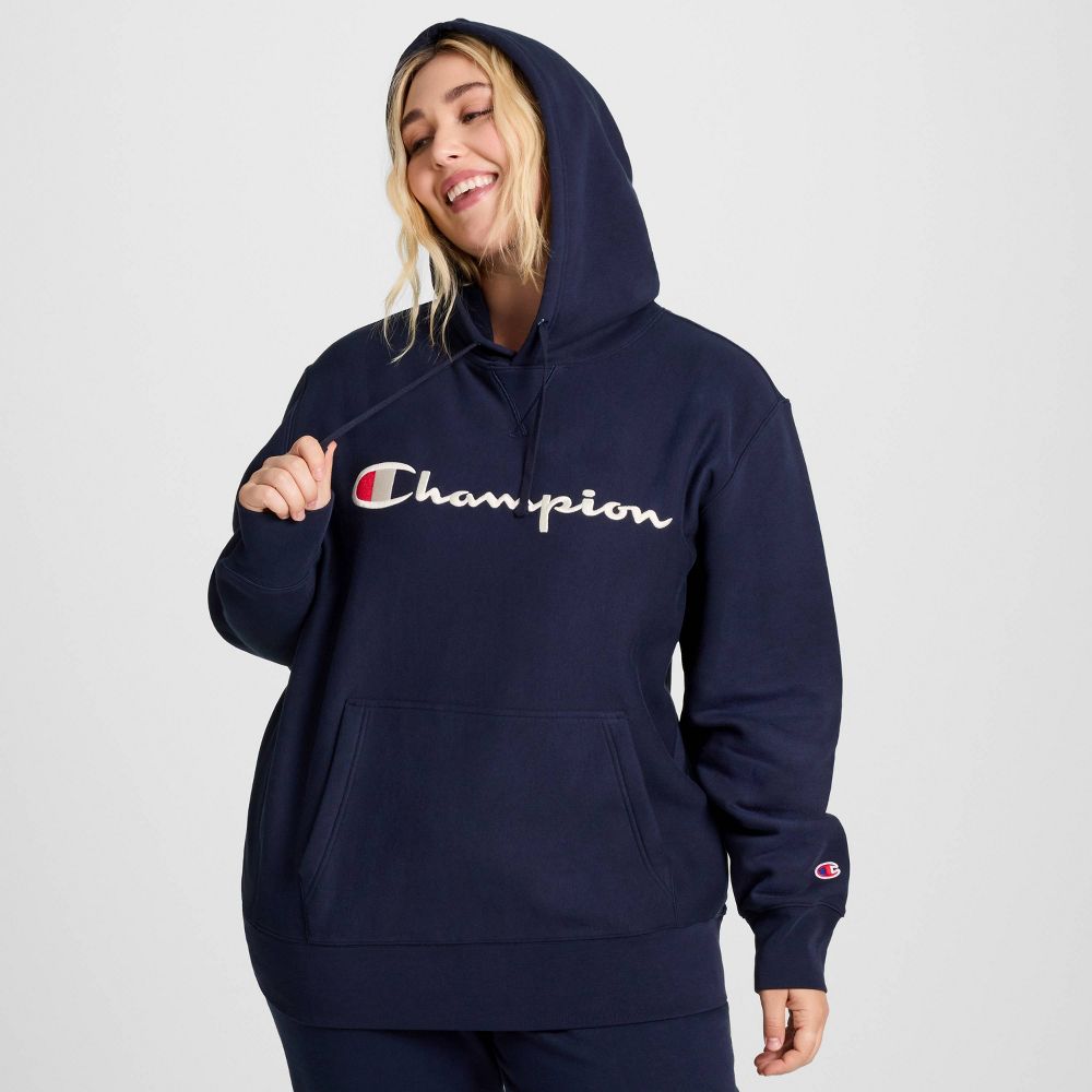 New - Champion Adult Sizing Iconic Embroidered Hoodie - Navy XS