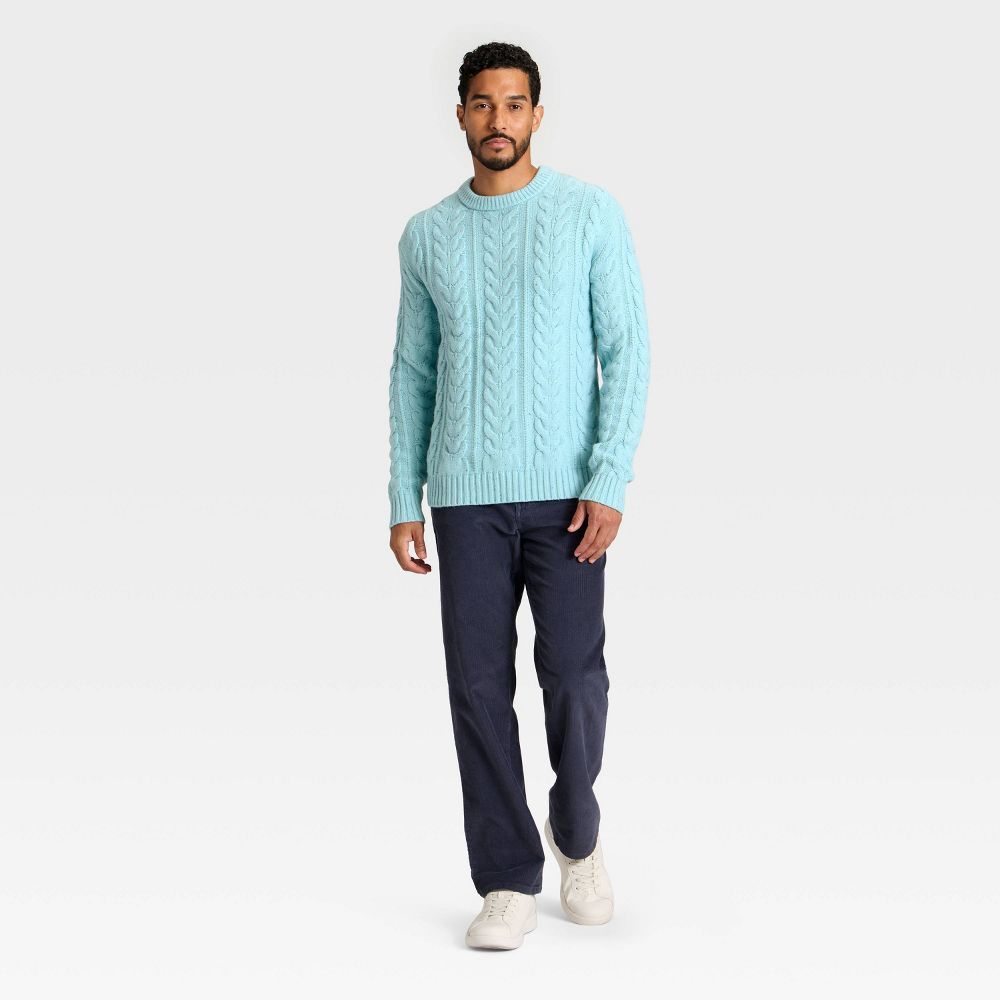 New - Men's Cable Crewneck Sweater - Goodfellow & Co™ Aqua Blue S