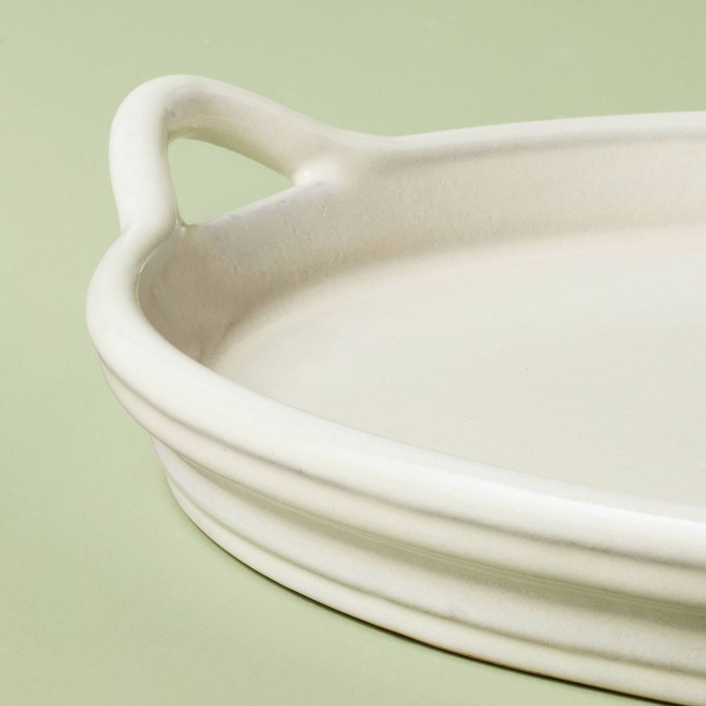 New - 17.5" Oversized Ceramic Tray with Handles Cream - Hearth & Hand™ with Magnolia