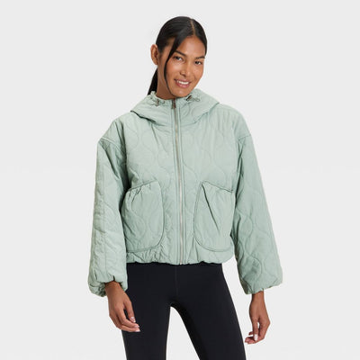 New - Women's Quilted Hooded Jacket - All In Motion™ Sage Green XXL