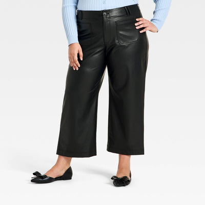 New - Women's Faux Leather Sailor Pants - A New Day™ Black 18