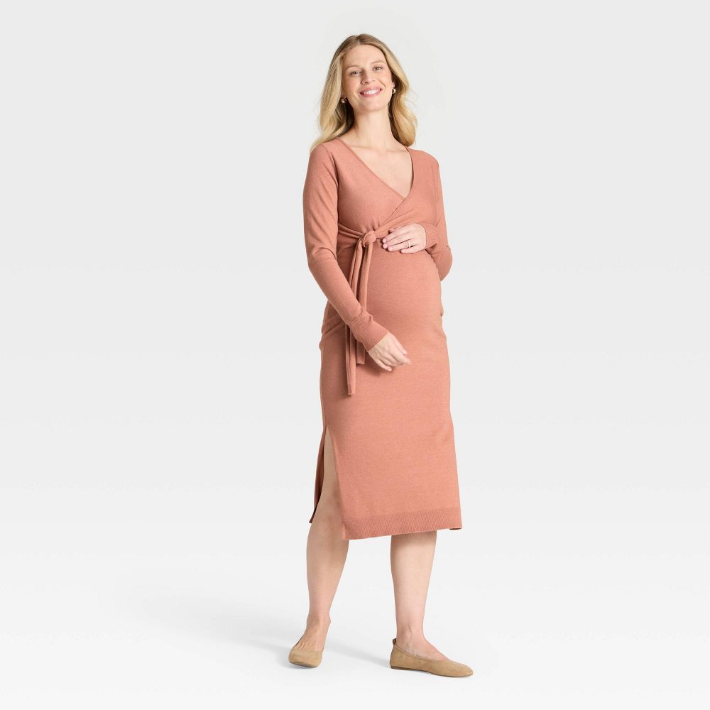 Open Box - Long Sleeve Wrap Midi Maternity Sweater Dress - Isabel Maternity by Ingrid & Isabel™ Mauve XL
