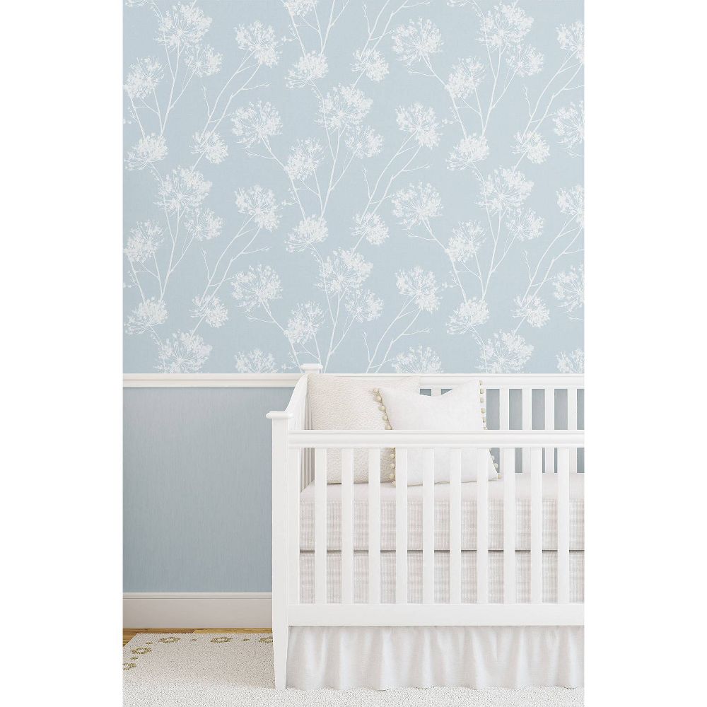 New - NextWall One O'Clock Botanical Peel and Stick Wallpaper Light Blue: Removable, Self-Adhesive, Washable, 30.75 Sq Ft Coverage