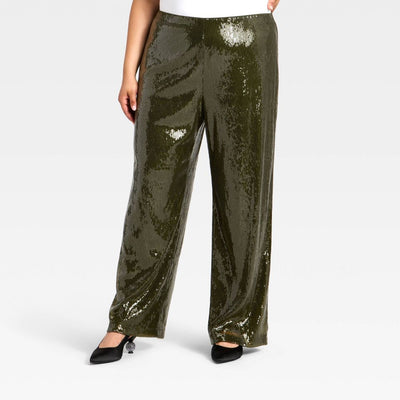 New - Women's Sequin Pants - A New Day™ Green 1X