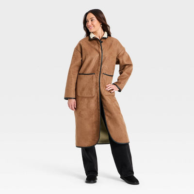 New - Women's Faux Suede Long Coat - Universal Thread™ Tan XL