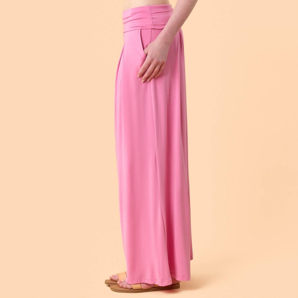 Open Box - Blogilates Women's Homebody Foldover Wide Leg Pants - Pink L