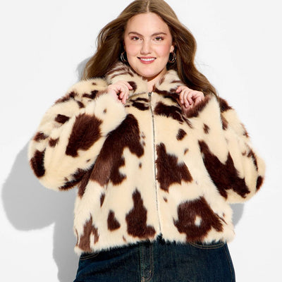 New - Women's Faux Fur Jacket - Wild Fable™ Light Brown Cow XXL