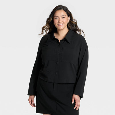 New - Women's Plain Weave Shirt Jacket - A New Day™ Black XXL