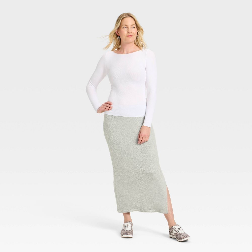New - Women's Boucle Maxi Sweater Pencil Skirt - Universal Thread™ Light Gray L