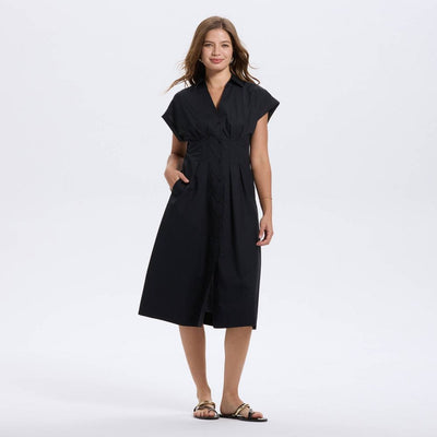 New - Women's Short Sleeve Pleated Midi Shirtdress - A New Day™ Black XXL